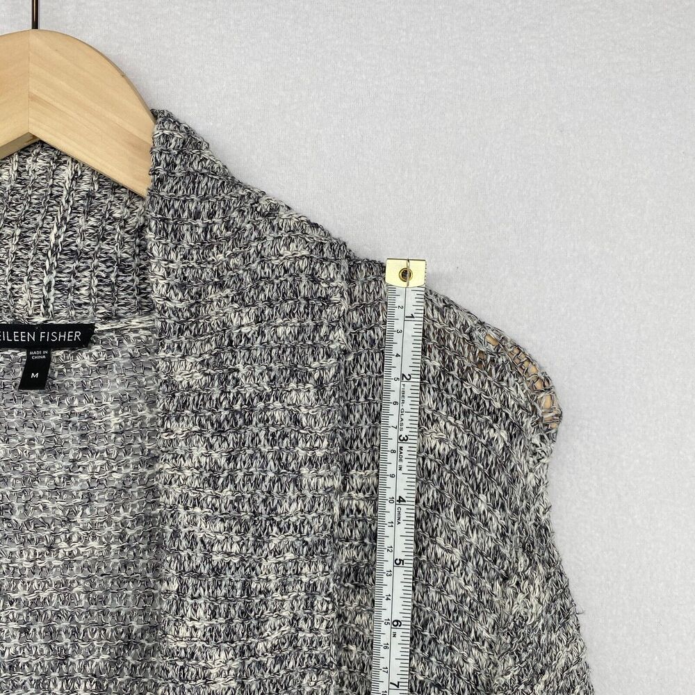EILEEN FISHER Cardigan M Cotton Blend Marled Shawl Open Front Long Sleeve Gray - Picture 11 of 15